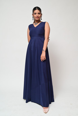 diyaz Women Fit and Flare Dark Blue Maxi/Full Length Dress