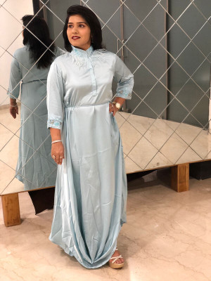 shreem Boutique Women Gown Light Blue Maxi/Full Length Dress
