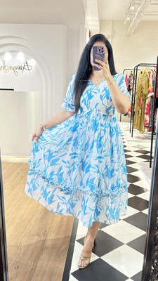 fivaniyo trends Women Printed Anarkali Kurta(Blue)