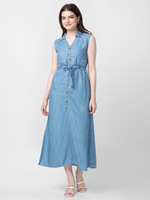 Spykar Women A-line Blue Dress