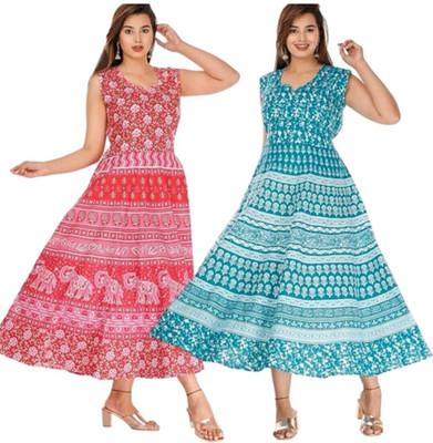 dream of styles Women Ethnic Dress Beige Midi/Calf Length Dress