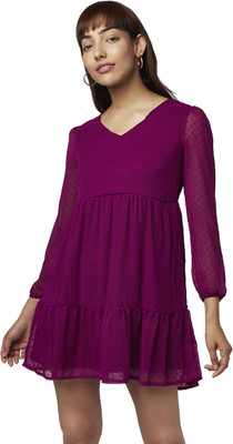 Honey By Pantaloons Women Fit and Flare Pink Above Knee/Mid Thigh Length Dress