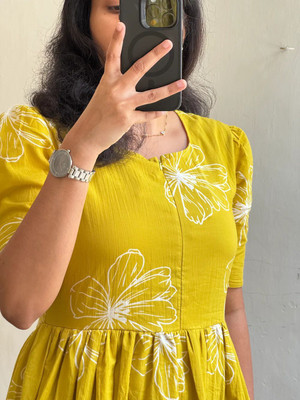 SAGRAPHICS Women Fit and Flare Yellow Midi/Calf Length Dress