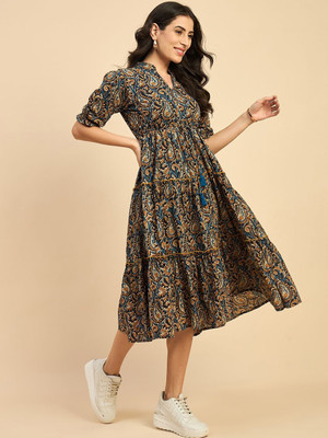 Jash Creation Women Fit and Flare Yellow Maxi/Full Length Dress