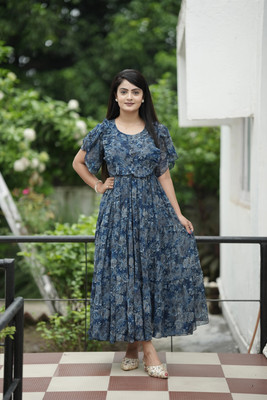 HouseOfCommon Women Maxi Blue Knee Length Dress