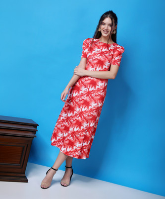 METRONAUT Women Bodycon Red Midi/Calf Length Dress