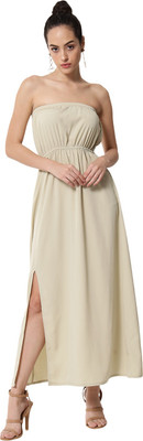 ALL WAYS YOU Women Tube Beige Midi/Calf Length Dress