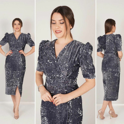 WAZIX Clothing Women Bodycon Grey Midi/Calf Length Dress