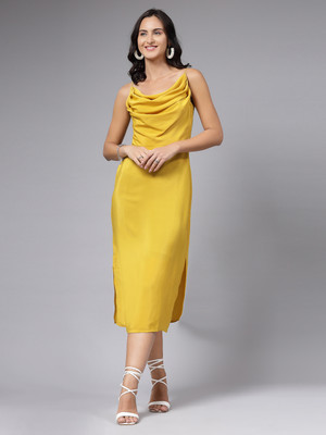 AAYU Women A-line Yellow Below Knee Dress