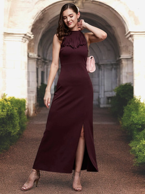Dressberry Women Bodycon Maroon Knee Length Dress