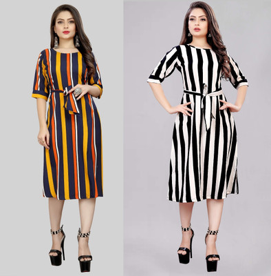 maruti fab Women A-line Multicolor Below Knee Dress