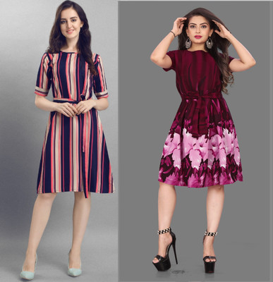 Modli 20 Fashion Women Fit and Flare Multicolor Knee Length Dress