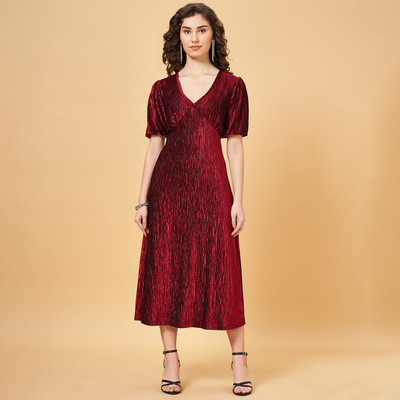 YU by Pantaloons Women Fit and Flare Red Midi/Calf Length Dress