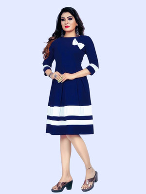 HIALTO Women A-line Blue Knee Length Dress