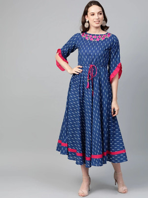 IKRASS Women Fit and Flare Blue Midi/Calf Length Dress