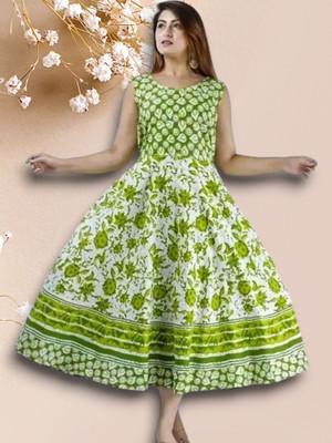 Tankavi Women Fit and Flare Green Knee Length Dress