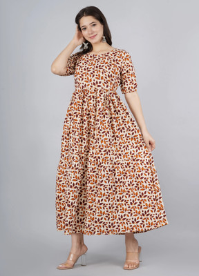 HouseofCommoun Women A-line Multicolor Midi/Calf Length Dress