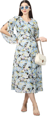 Midnoon Women A-line Blue Ankle Length Dress