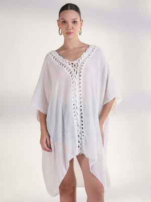 SHOWOFFFF Women Kaftan White Above Knee/Mid Thigh Length Dress