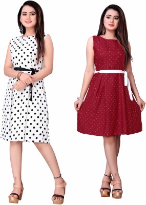 Hiral Creation Women Fit and Flare Red, White Dress