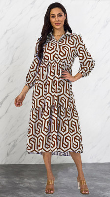 Sugathari Women A-line Maroon Midi/Calf Length Dress