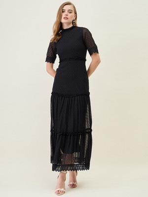 AAYU Women Layered Black Maxi/Full Length Dress