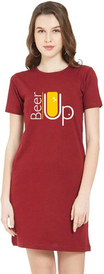 HouseOfCommon Women T Shirt Brown Above Knee/Mid Thigh Length Dress