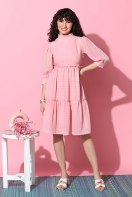 Mirrow Trade Women Fit and Flare Pink Dress