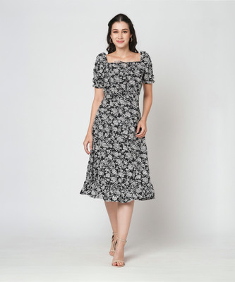 Selvia Women Bodycon Black, White Midi/Calf Length Dress