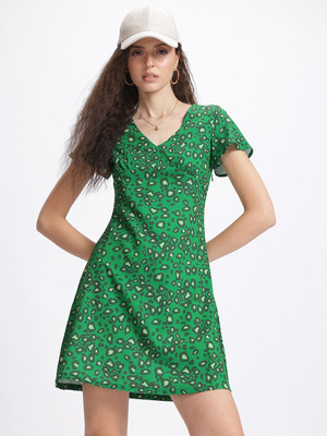 Glitchez Women A-line Green Mini/Short Dress