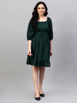 hencemade Women A-line Dark Green Dress