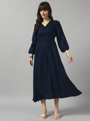 Raiyani Enterprise Women Fit and Flare Blue Midi/Calf Length Dress