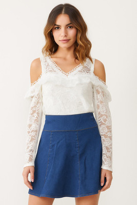 Anupama Collection Women Fit and Flare White Above Knee/Mid Thigh Length Dress
