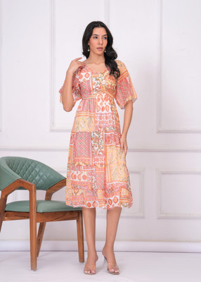 Highlight fashion export Women Fit and Flare Multicolor Midi/Calf Length Dress