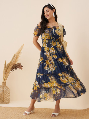 RARE Women Fit and Flare Multicolor Maxi/Full Length Dress
