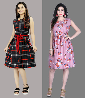 Modli 20 Fashion Women Fit and Flare Pink Knee Length Dress