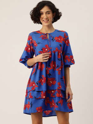 Rue Collection Women A-line Blue, Red Midi/Calf Length Dress