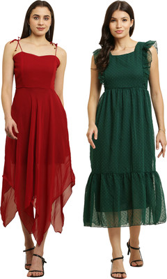 Heaven's creation Women High Low Maroon Knee Length Dress