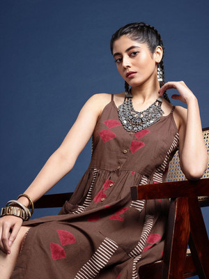 Taavi Women A-line Brown Midi/Calf Length Dress