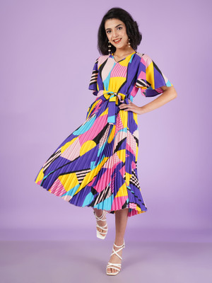 ZWERLON Women A-line Multicolor Midi/Calf Length Dress