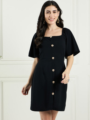 DRAPE AND DAZZLE Women Sheath Black Above Knee/Mid Thigh Length Dress