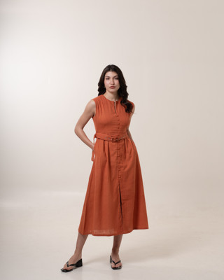 MALVERRA BY HOUSE OF MALKAA Women Fit and Flare Brown Midi/Calf Length Dress