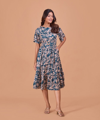 FashFun Women Fit and Flare Green Midi/Calf Length Dress