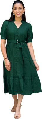 Dharmaj Creation Women Ethnic Dress Green Knee Length Dress