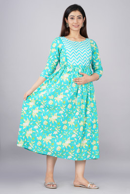 ARKAVYA Women Fit and Flare Light Green Midi/Calf Length Dress