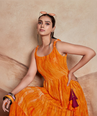 Sangria Women Ethnic Dress Orange Ankle Length Dress