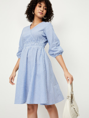MAX Women Wrap Blue Midi/Calf Length Dress