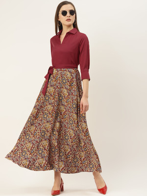 Dressberry Women Empire Waist Maroon Maxi/Full Length Dress