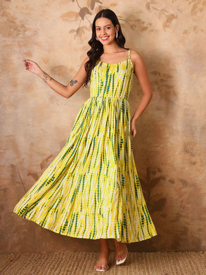 vijay garments Women A-line Green Midi/Calf Length Dress