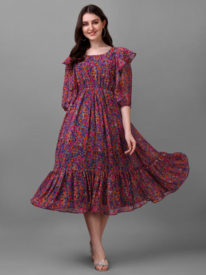 Fashion2wear Women A-line Pink Midi/Calf Length Dress